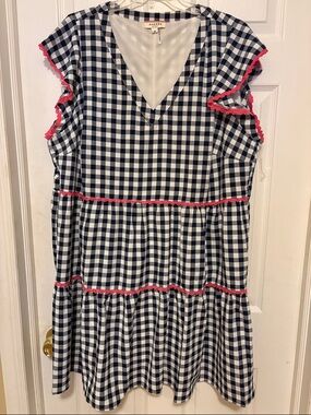 ANDREE BY UNIT Navy & White Gingham Dress with Pink Trim